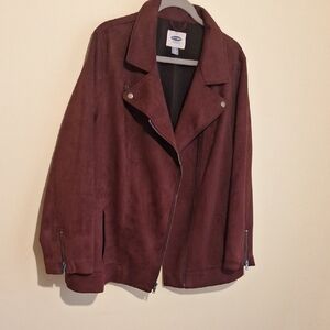 Old Navy Women's Leather Jacket in Deep Burgundy